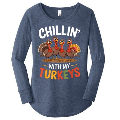 Funny Family Thanksgiving Chillin With My Turkeys Women's Perfect Tri Tunic Long Sleeve Shirt