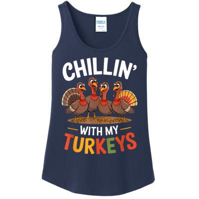 Funny Family Thanksgiving Chillin With My Turkeys Ladies Essential Tank