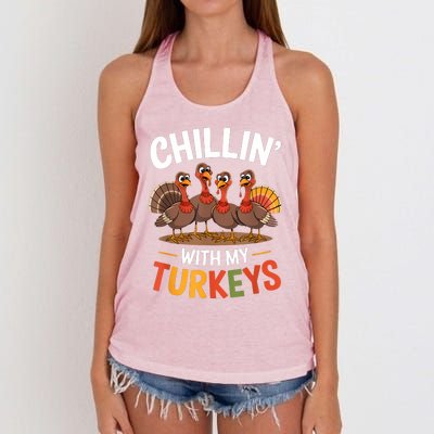 Funny Family Thanksgiving Chillin With My Turkeys Women's Knotted Racerback Tank