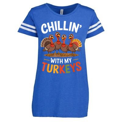 Funny Family Thanksgiving Chillin With My Turkeys Enza Ladies Jersey Football T-Shirt