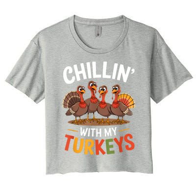 Funny Family Thanksgiving Chillin With My Turkeys Women's Crop Top Tee