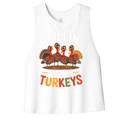 Funny Family Thanksgiving Chillin With My Turkeys Women's Racerback Cropped Tank