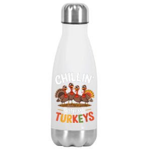 Funny Family Thanksgiving Chillin With My Turkeys Stainless Steel Insulated Water Bottle