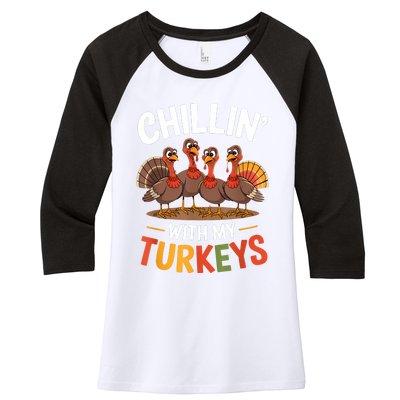 Funny Family Thanksgiving Chillin With My Turkeys Women's Tri-Blend 3/4-Sleeve Raglan Shirt