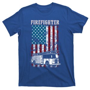 Fire Fire Truck Tattered Firefighter American Flag Great Gift T-Shirt