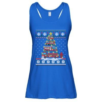 Firefighter Fire Truck Christmas Tree Xmas Gift Ugly Sweater Gift Ladies Essential Flowy Tank