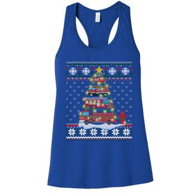 Firefighter Fire Truck Christmas Tree Xmas Gift Ugly Sweater Gift Women's Racerback Tank