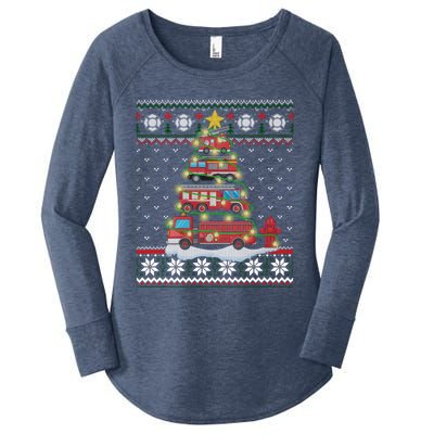 Firefighter Fire Truck Christmas Tree Xmas Gift Ugly Sweater Gift Women's Perfect Tri Tunic Long Sleeve Shirt