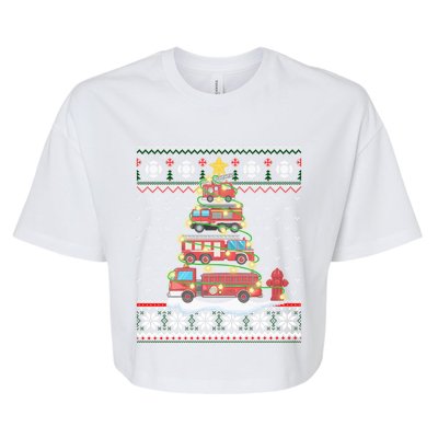 Firefighter Fire Truck Christmas Tree Xmas Gift Ugly Sweater Gift Bella+Canvas Jersey Crop Tee