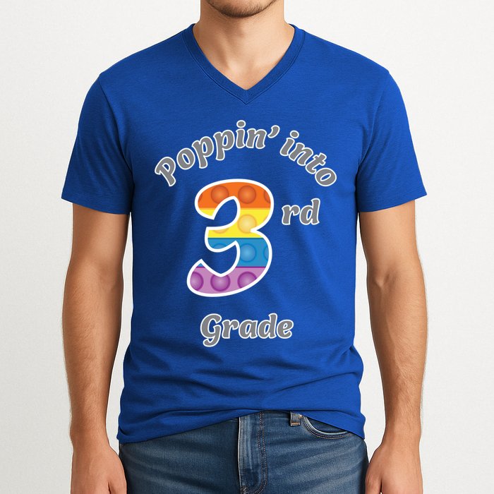 Funny Fidget Toy Poppin Into 3rd Grade Poppin Gift V-Neck T-Shirt