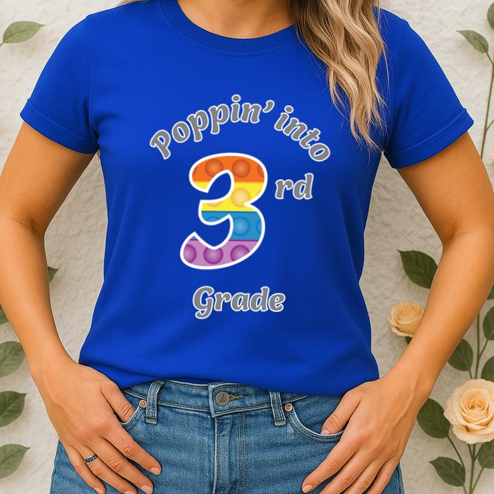 Funny Fidget Toy Poppin Into 3rd Grade Poppin Gift Womens T-Shirt