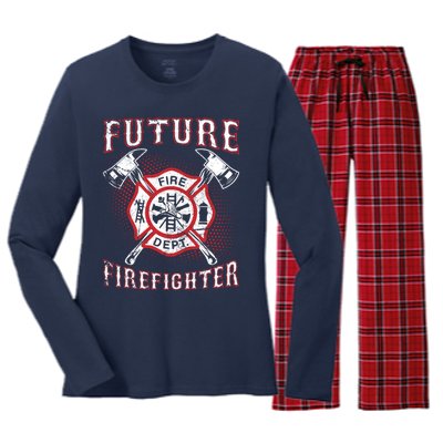 Future Firefighter Thin Red Line Firefighting Women's Long Sleeve Flannel Pajama Set 