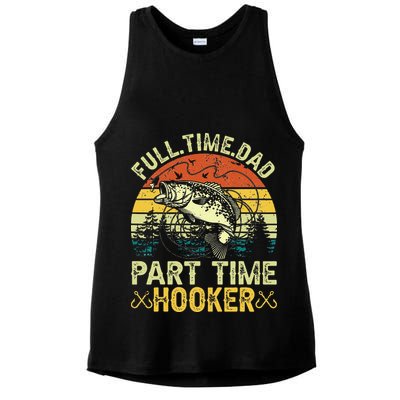 Fishing Full Time Dad Part Time Hooker Funny Bass Dad Ladies PosiCharge Tri-Blend Wicking Tank