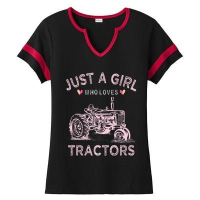 Funny Farmer Tractor Lover Just A Girl Who Loves Tractors Ladies Halftime Notch Neck Tee