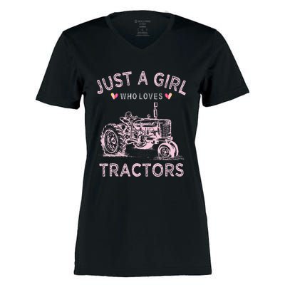 Funny Farmer Tractor Lover Just A Girl Who Loves Tractors Women's Momentum V-Neck T-Shirt