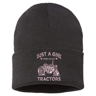 Funny Farmer Tractor Lover Just A Girl Who Loves Tractors Sustainable Knit Beanie