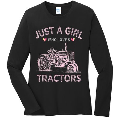 Funny Farmer Tractor Lover Just A Girl Who Loves Tractors Ladies Long Sleeve Shirt