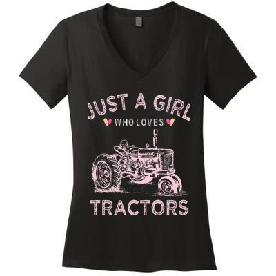 Funny Farmer Tractor Lover Just A Girl Who Loves Tractors Women's V-Neck T-Shirt