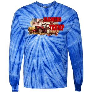 Farmers For Trump Farming American Flag Donald Trump Cool Gift Tie-Dye Long Sleeve Shirt