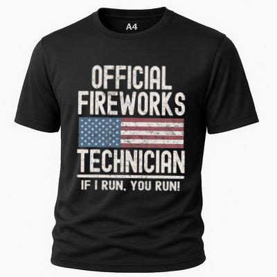 Funny Fireworks Technician If I Run You Run Cooling Performance Crew T-Shirt