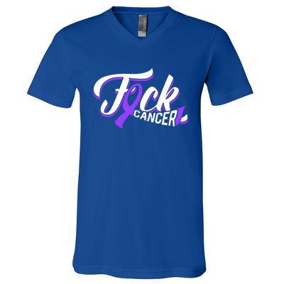 Funny Fuck Testicular Cancer Awareness Gift Cancer Warrior Meaningful Gift V-Neck T-Shirt