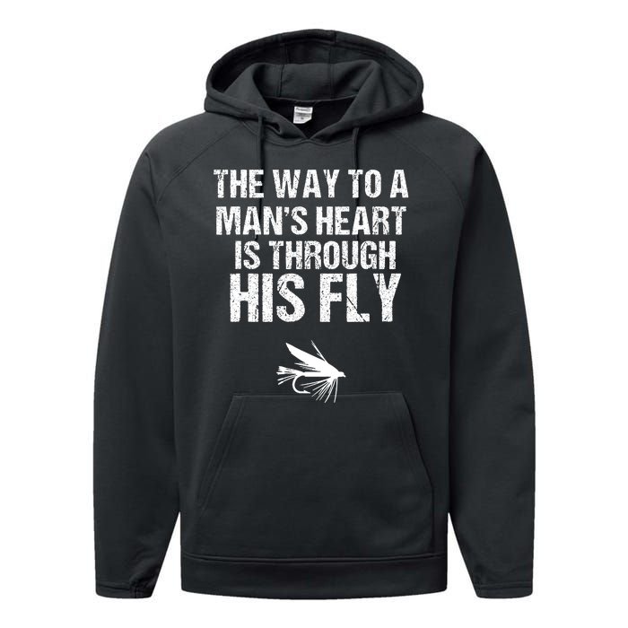 Fly Fishing Trout Gift With Outdoor Mountain Scene Performance Fleece Hoodie