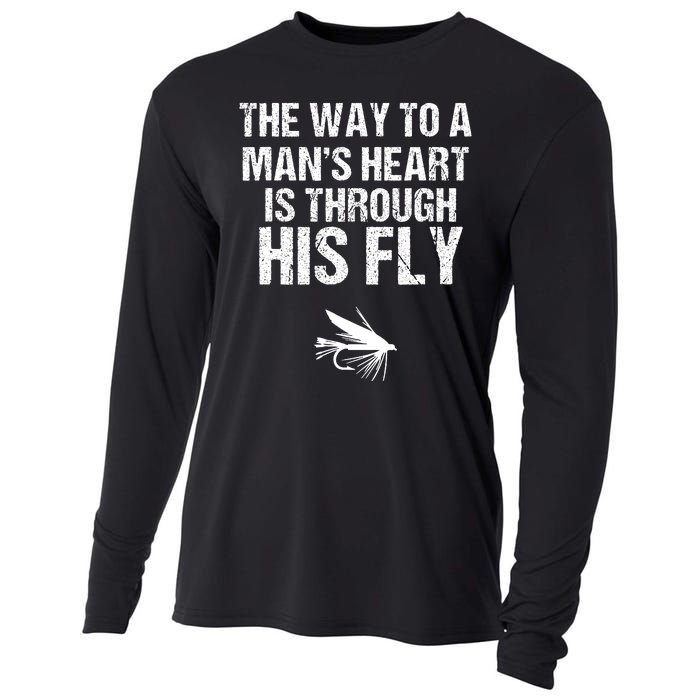 Fly Fishing Trout Gift With Outdoor Mountain Scene Cooling Performance Long Sleeve Crew