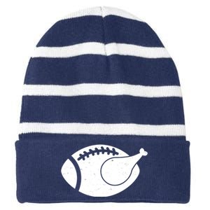 Funny Football Turkey Thanksgiving Sports Fan Striped Beanie with Solid Band