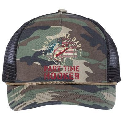 Fishin Full Time Dad Part Time Hooker Funny Bass Dad Retro Rope Trucker Hat Cap