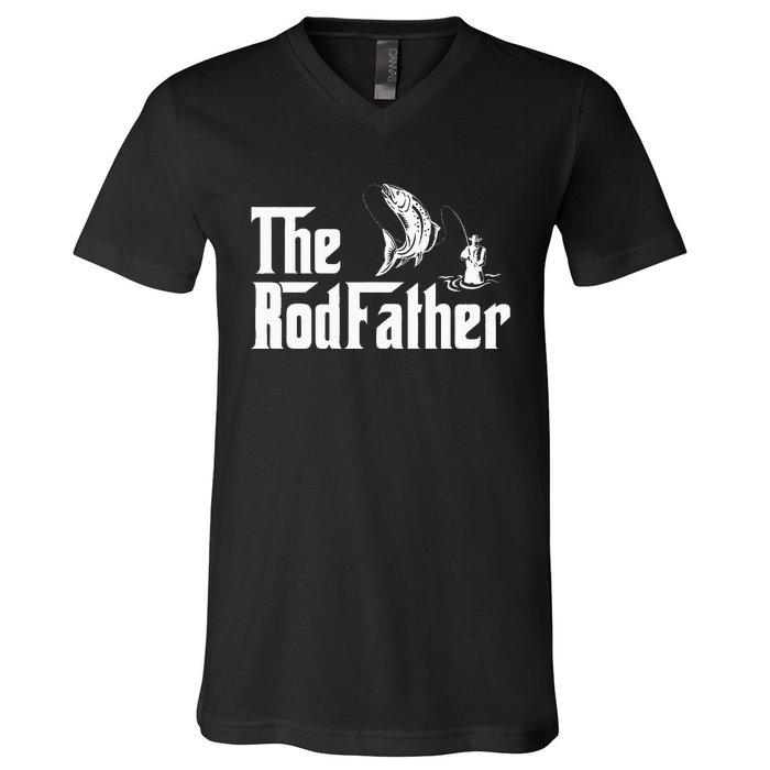 Funny Fishing The Rodfather Fisherman Graphic V-Neck T-Shirt