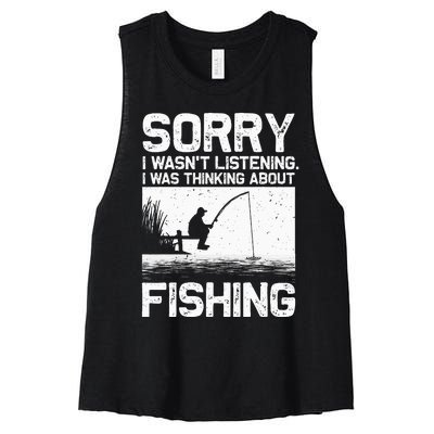 Funny Fishing Trout Bass Fisherman Vacation Women's Racerback Cropped Tank