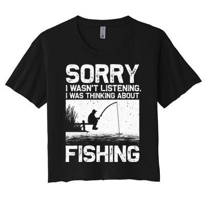 Funny Fishing Trout Bass Fisherman Vacation Women's Crop Top Tee