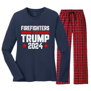 Firefighters For Trump 2024 Women's Long Sleeve Flannel Pajama Set 