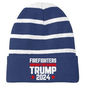 Firefighters For Trump 2024 Striped Beanie with Solid Band