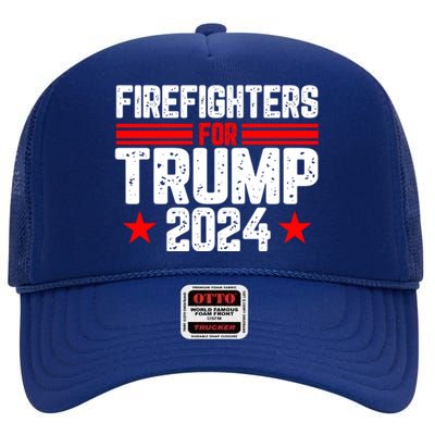 Firefighters For Trump 2024 High Crown Mesh Back Trucker Hat