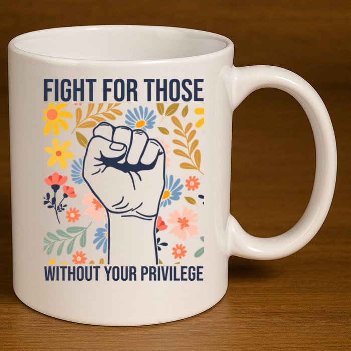 Fight For Those Without Your Privilege Quote Subtle Flower 11oz C Handle Ceramic Mug