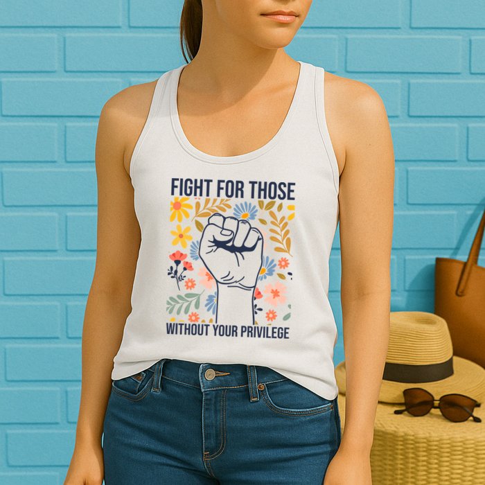 Fight For Those Without Your Privilege Quote Subtle Flower Womens Tank Top