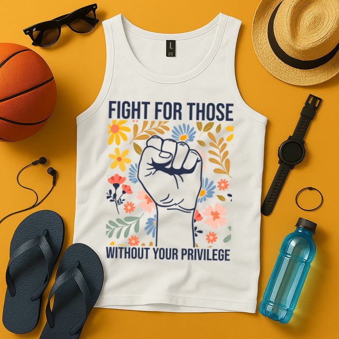 Fight For Those Without Your Privilege Quote Subtle Flower Tank Top