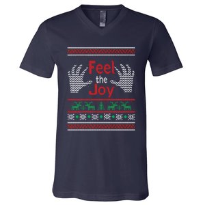 Funny Feel The Joy Ugly Christmas V-Neck T-Shirt