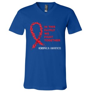 Family Fight Together Hemophilia Warrior Awareness Ribbon Gift V-Neck T-Shirt