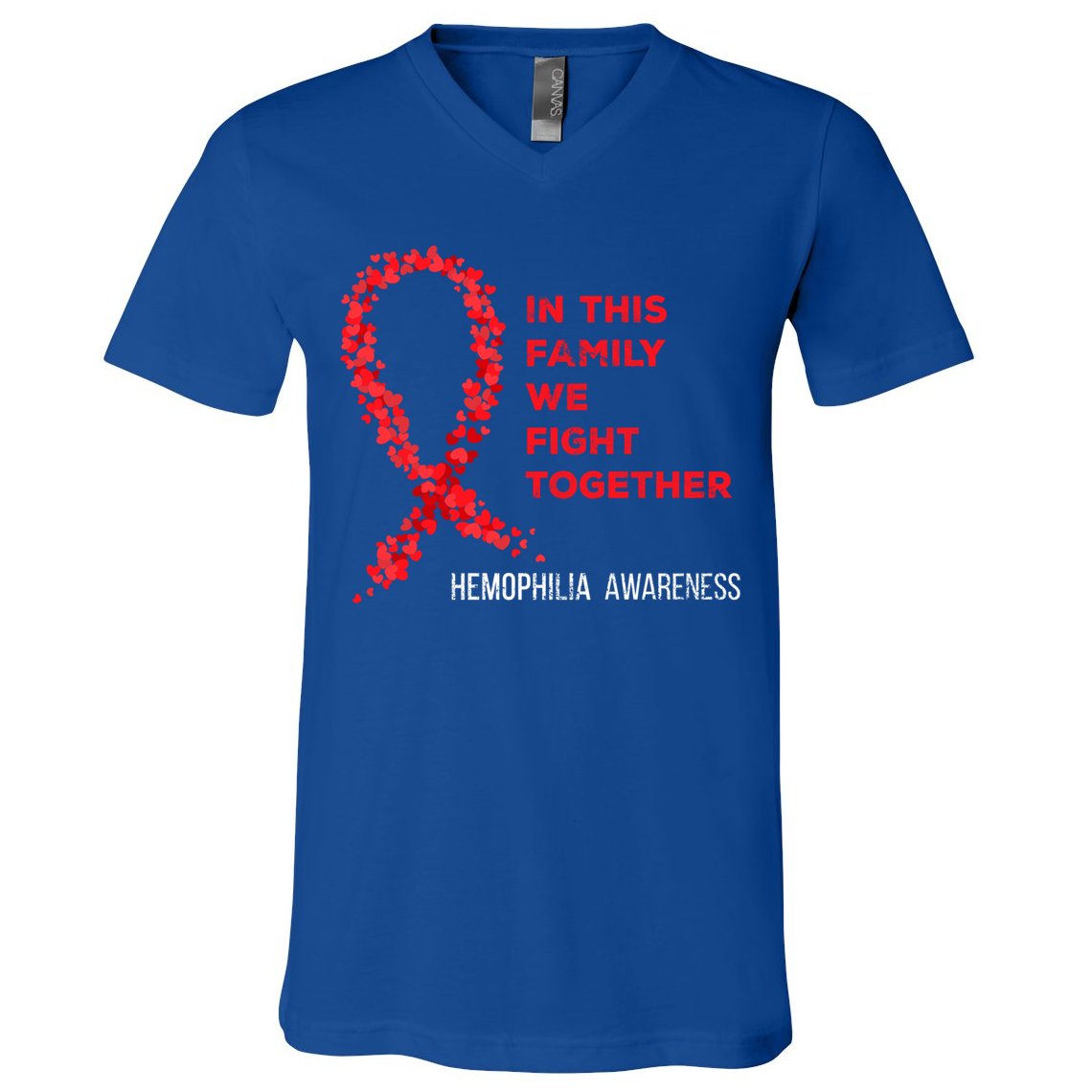 Family Fight Together Hemophilia Warrior Awareness Ribbon Gift V-Neck T-Shirt