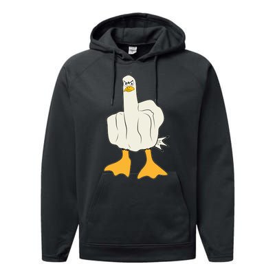 Funny Flipping The Bird Duck Performance Fleece Hoodie