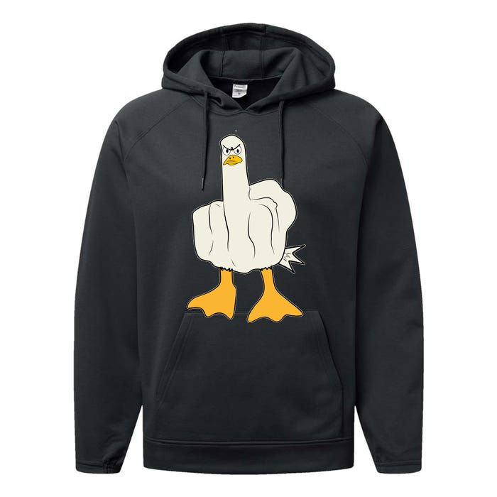 Funny Flipping The Bird Duck Performance Fleece Hoodie