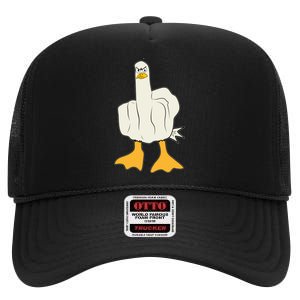 Funny Flipping The Bird Duck High Crown Mesh Back Trucker Hat