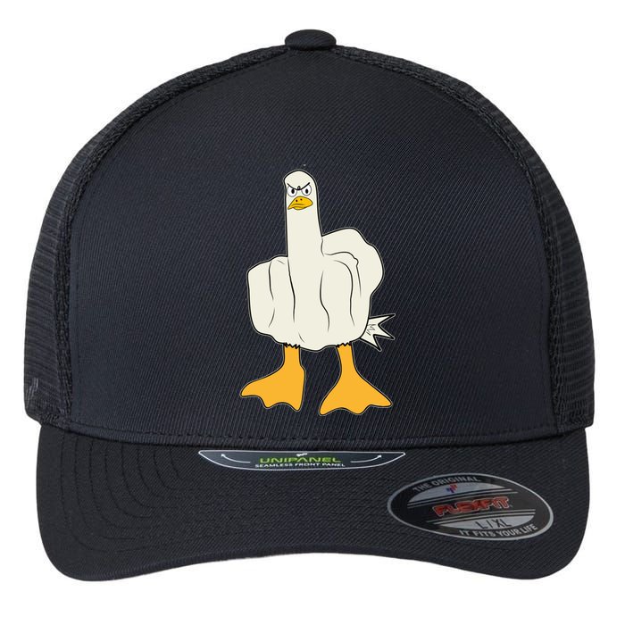 Funny Flipping The Bird Duck Flexfit Unipanel Trucker Cap