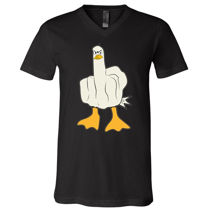 Funny Flipping The Bird Duck V-Neck T-Shirt