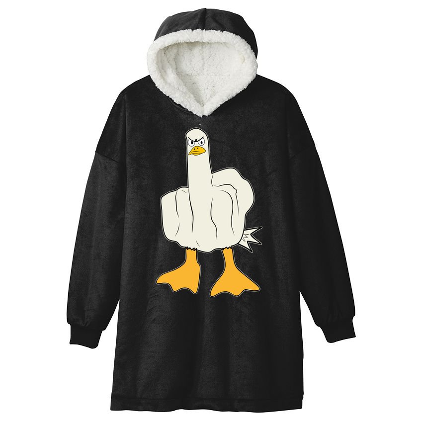Funny Flipping The Bird Duck Hooded Wearable Blanket