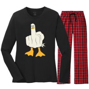 Funny Flipping The Bird Duck Women's Long Sleeve Flannel Pajama Set 