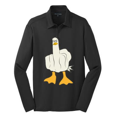 Funny Flipping The Bird Duck Silk Touch Performance Long Sleeve Polo