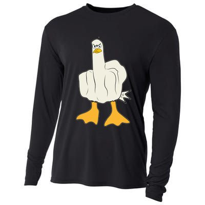 Funny Flipping The Bird Duck Cooling Performance Long Sleeve Crew